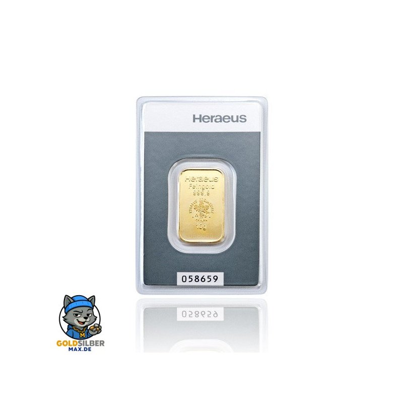 10 Gramm gr Goldbarren Heraeus