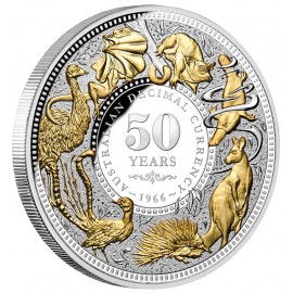 5 Unzen Silber 50 Jahre Dezimalwährung Australien Gilded Nieu