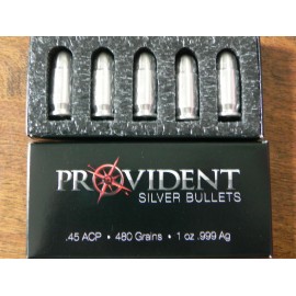 5 x 1 Unze Silber Bullet Kaliber 45  Silber Patrone