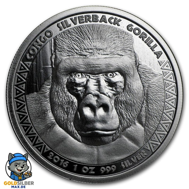 1 Unze Silber  Silberrücken Gorilla Kongo 2016