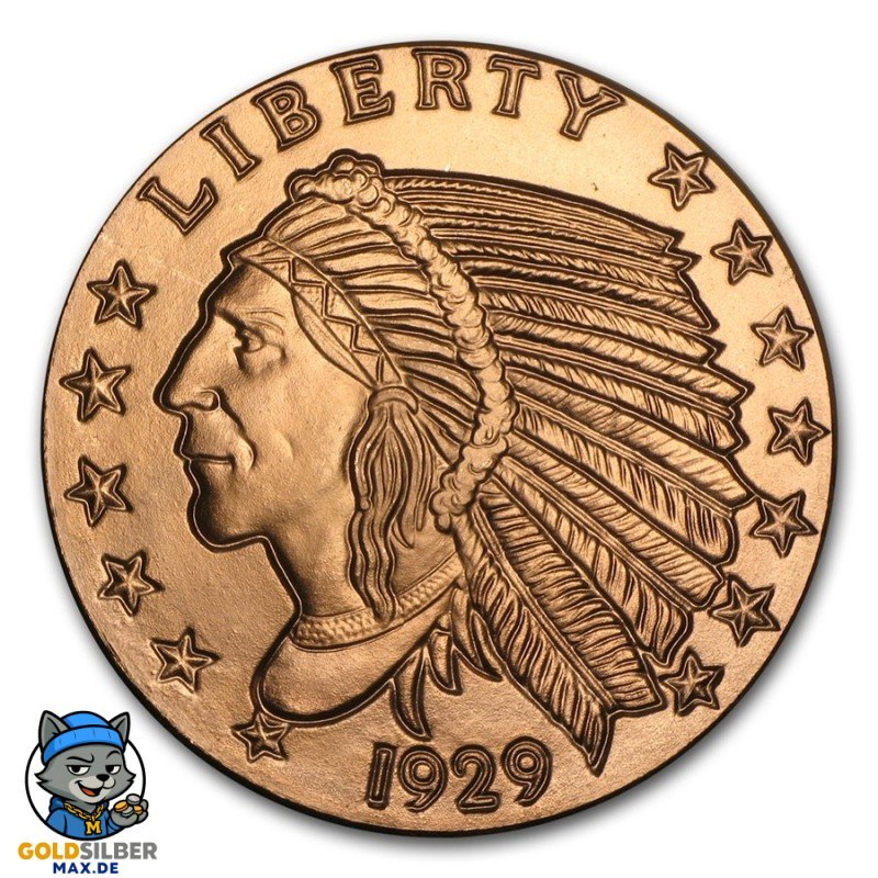 1 Unze Kupfe Indianer  Incuse Indian Round 999 Copper