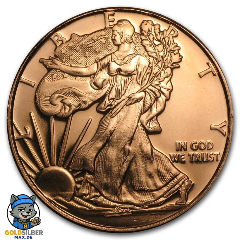 1 Unze Kupfer Walking Liberty Round