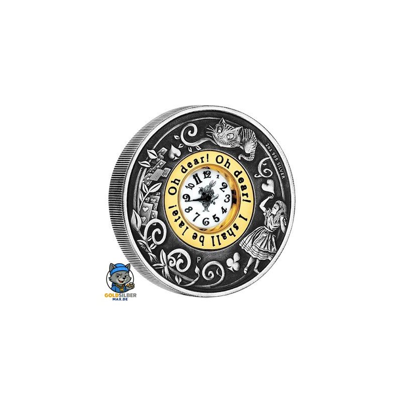 2 Unzen Silber Alice im Wunderland mit Uhr PP