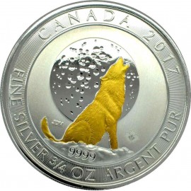 heulende Wölfe Canada  2017 3/4 oz Unze Silber Silbermünze  teilvergoldet