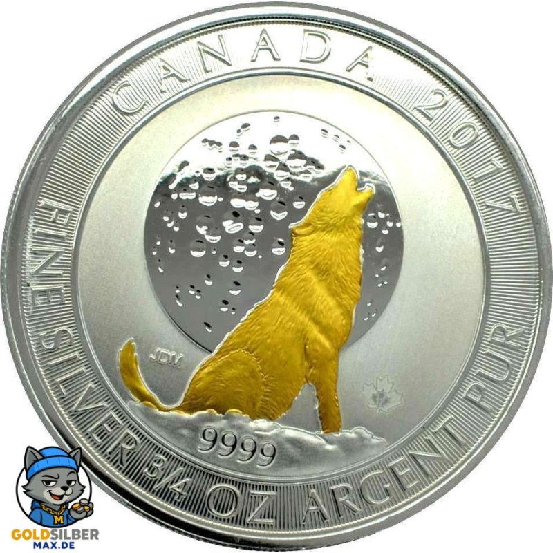 heulende Wölfe Canada  2017 3/4 oz Unze Silber Silbermünze  teilvergoldet