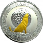 heulende Wölfe Canada  2017 3/4 oz Unze Silber Silbermünze  teilvergoldet