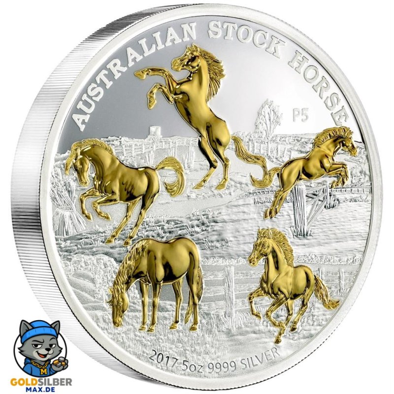 5 Unzen oz Silber Stock Horse 2017 Gilded Perth Mint
