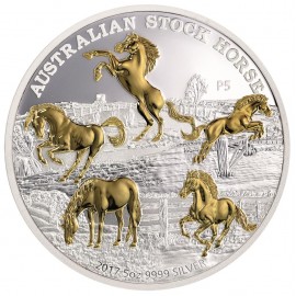 5 Unzen Silber Silbermünze stock horseGilded Nieu