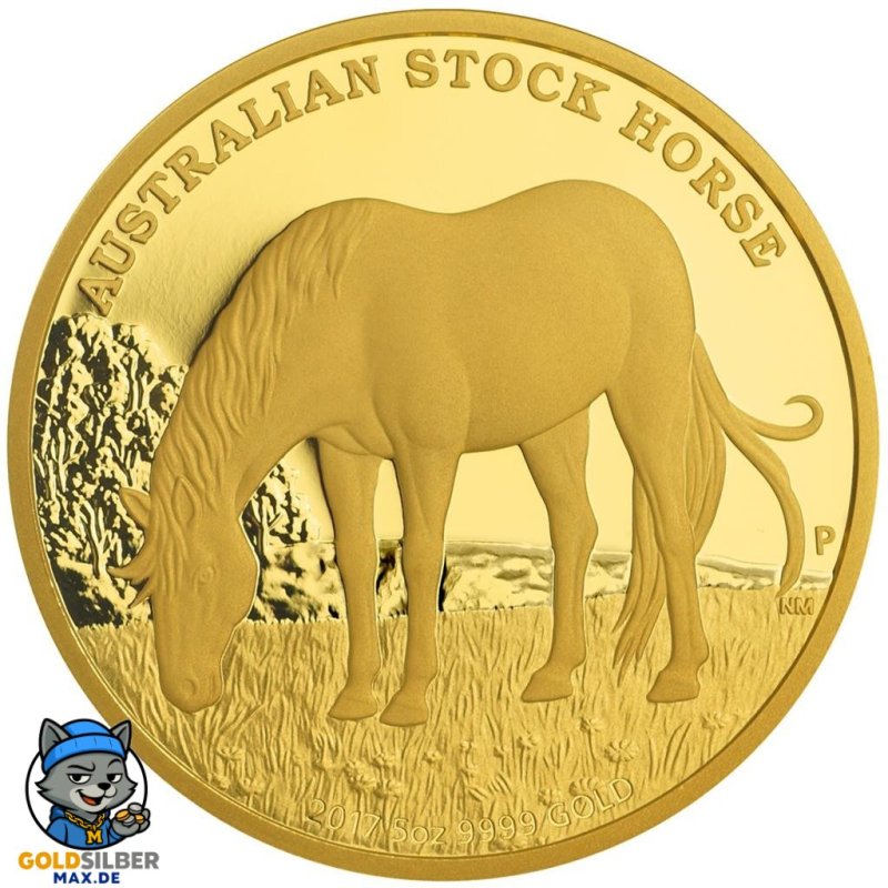 5 oz Unze Gold Stock Horse PP mit Box 2017