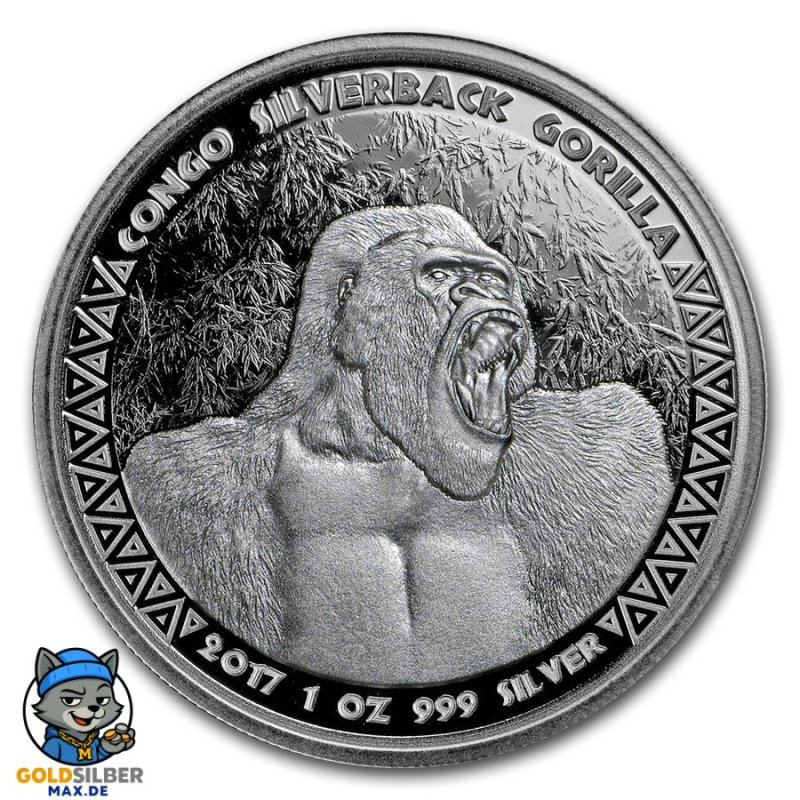1 unze Silber Kongo Silberrücken Gorilla