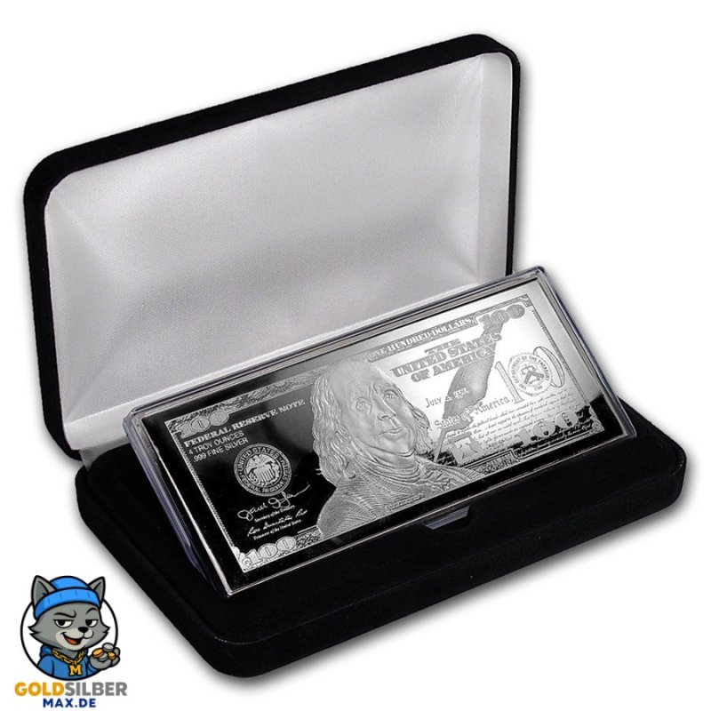  4 oz Silber Barren PP Box 100$ Bill 2017