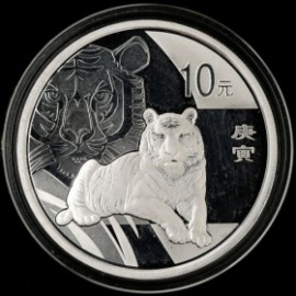 Rarität 1 Unze Silber + 1/10 Gold Tiger China 2010