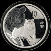 Rarität 1 Unze Silber + 1/10 Gold Tiger China 2010
