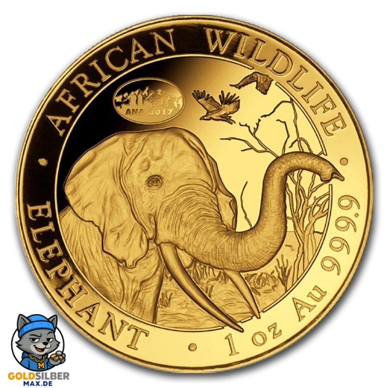 1 oz Unze Gold Somalia Elefant 2017 Privy ANA Denver Skyline
