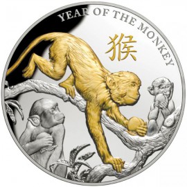 5 Unzen Silber Affen PP 2016 Gilded Nieu