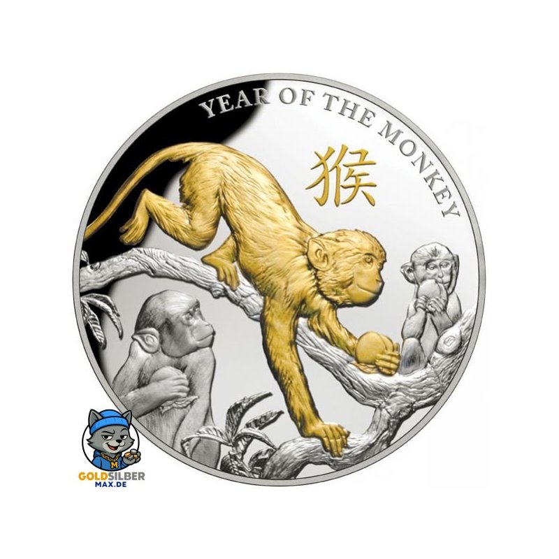 5 Unzen Silber Affen PP 2016 Gilded Nieu
