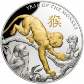 5 Unzen Silber Affen PP 2016 Gilded Nieu