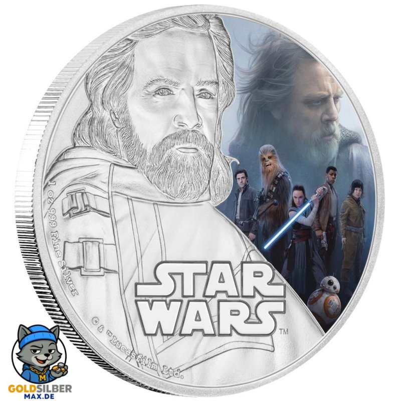 1 Unze oz Silber The Last Jedi- Luke Skywalker Star Wars Niue Box PP