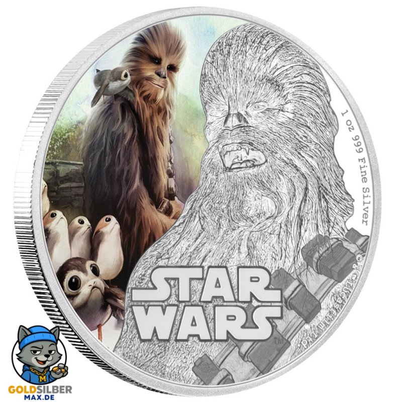 1 Unze oz Silber Last Jedi  Chewbacca Star Wars Niue Box PP