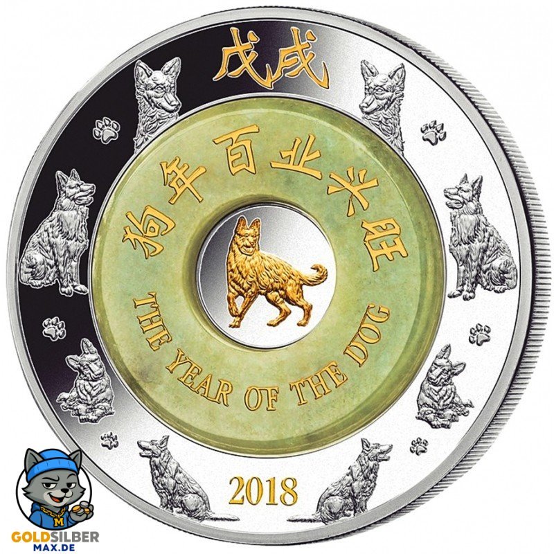 2 Unzen Silber Jade Laos Hund Dog 2018 PP