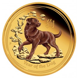 1 oz Unze Gold Lunar II hund 2018 pp
