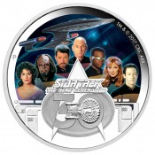 2 Unzen Silber   STAR TREK™ - FIVE CAPTAINS - 2 OZ  MÜNZE LEUCHTET IM DUNKELN