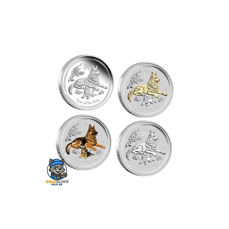 4 x 1 oz Silber Hund Lunar II 2018 Typeset