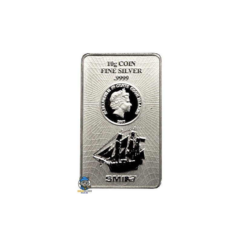10 g  Silber Cook Islands Münzbarren Neues Design