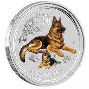 1 Kg Silber Hund Lunar II 2018 mit Diamantauge  coloriert dog