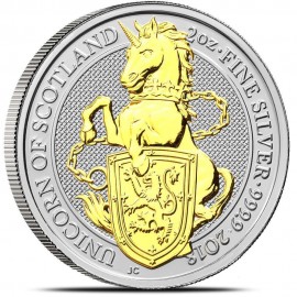 2 Unzen Silber Queens Beasts Unicorn 2017 High Relief Gilded