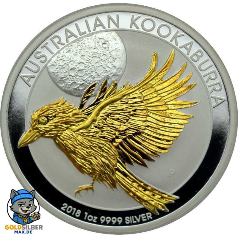 1 Unze Silber Australien Kookaburra 2018 Gilded