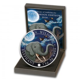 1 Kilo kg  Silber Silbermünze Somalia Elefant 2018 Night Nacht Giant Moon coloriert farbig