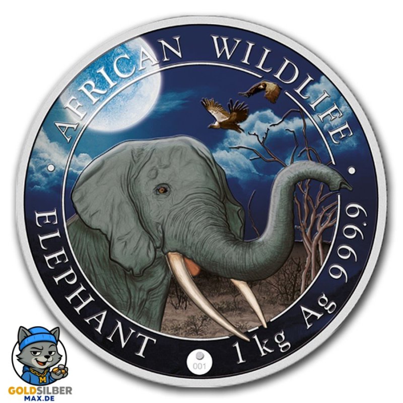 1 Kilo kg  Silber Silbermünze Somalia Elefant 2018 Night Nacht Giant Moon coloriert farbig