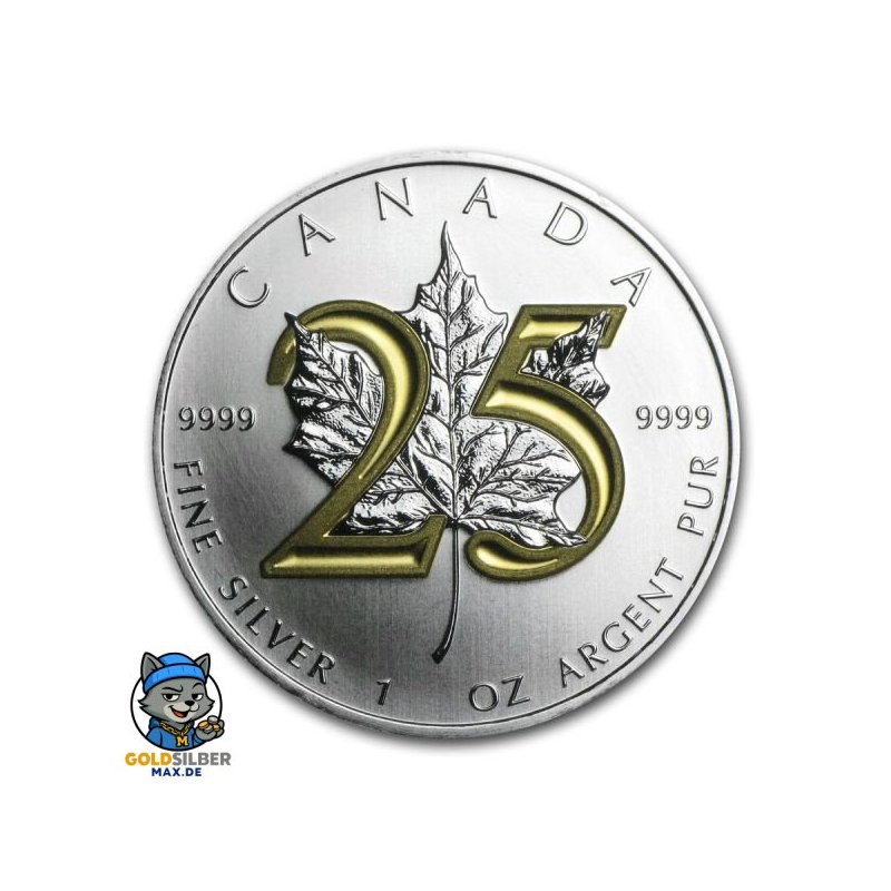 1 Unze Silber Maple Leaf 2013 25 Jahre Gilded