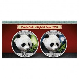 China Panda 2018 Set Night and Day  2x 30 gr Gramm Silber Silbermünze Farbig