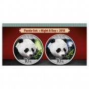 China Panda 2018 Set Night and Day  2x 30 gr Gramm Silber Silbermünze Farbig