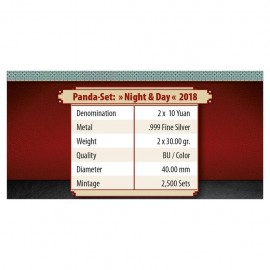 China Panda 2018 Set Night and Day  2x 30 gr Gramm Silber Silbermünze Farbig