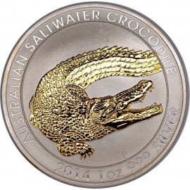 1 Unze Silber Salzwasserkrokodil 2014 Gilded