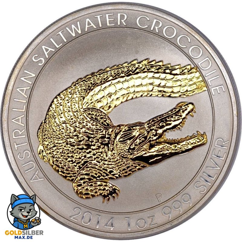 1 Unze Silber Salzwasserkrokodil 2014 Gilded
