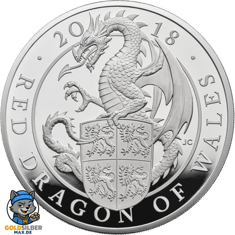 10 Unze Silber Queens Beasts Red Dragon 2018 PP