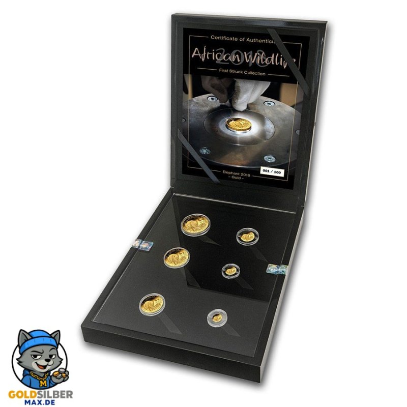 1.91 oz Gold 1/50 bis 1 oz Somalia Elefant First Struck Set 2018 PP 