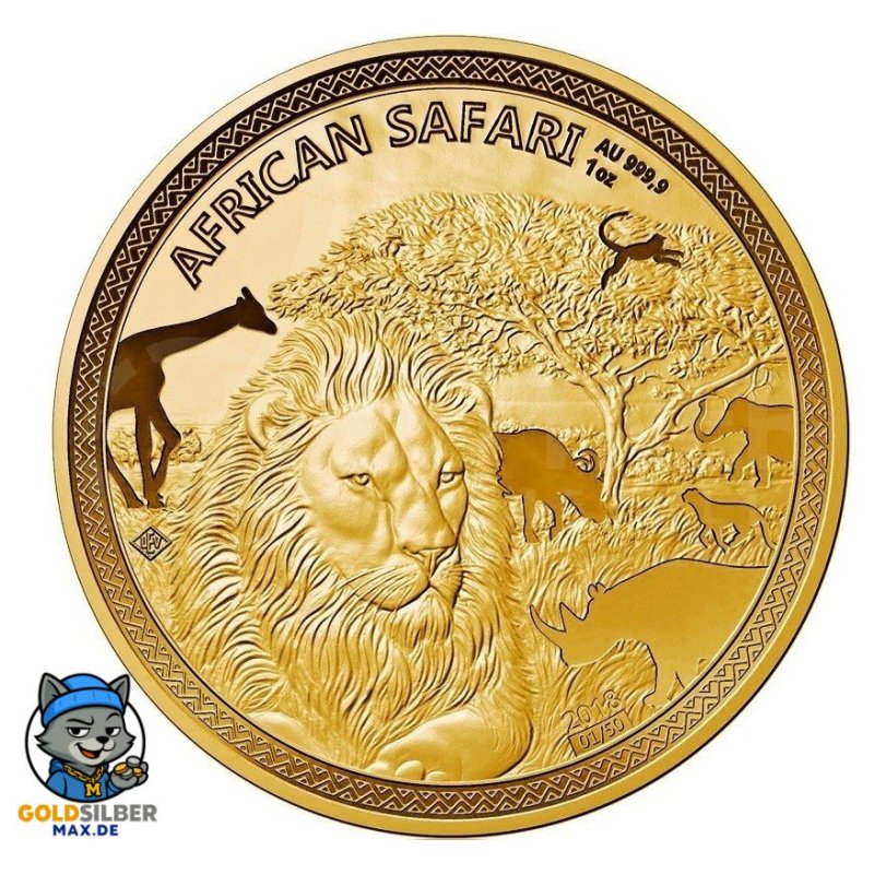 1 Unze Gold African Safari Lion 2018 PP 5000  Francs CFA  Bilder zeigen teilweise die vom Motiv identische 5 oz Münze