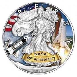 1 Unze Silber American Eagle 2018  Space shuttle 60 Jahre Nasa