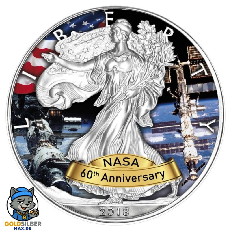 1 Unze Silber American Eagle 2018  Space shuttle 60 Jahre Nasa