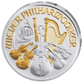 1 Unze Wiener Philharmoniker Teilvergoldet Gilded 2018