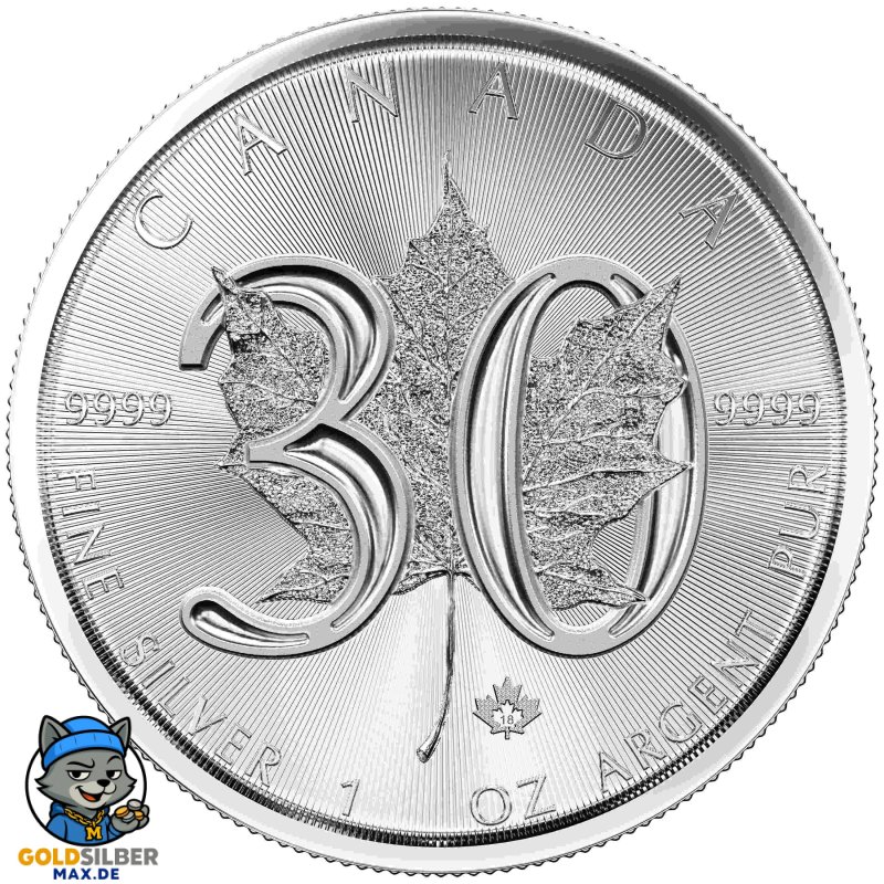 1 Unze Silber 30 Years - 30 Jahre Silver Maple Leaf  Kanada  2018 