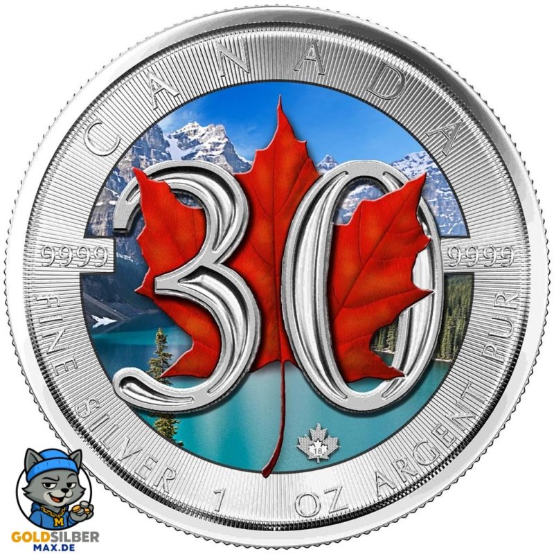 1 Unze Silber 30 Years - 30 Jahre Silver Maple Leaf  Kanada  2018 