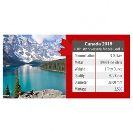 1 Unze Silber Maple Leaf 2018 – 30 Jahre Jubiläumsausgabe Farbig