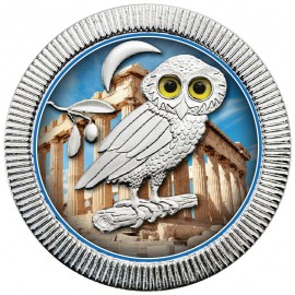 1 Unze Silber Eule Athen  2018 Niue farbig