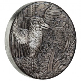 2 Unzen Silber Kookaburra  2018 High Relief Antique